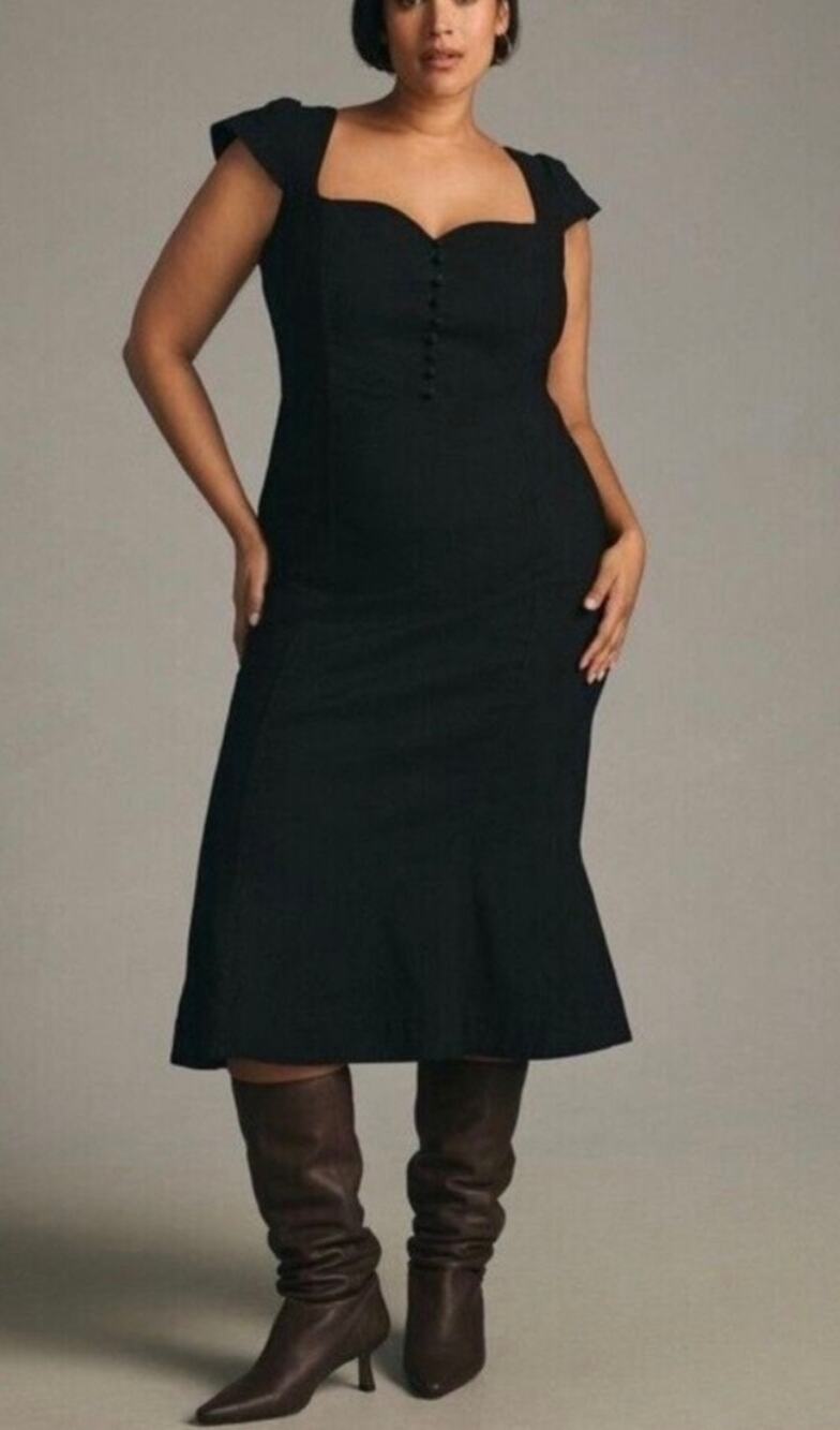 Anthropologie Maeve Cecily Fit & Flare Sweetheart Dress Black 1X Plus NWT